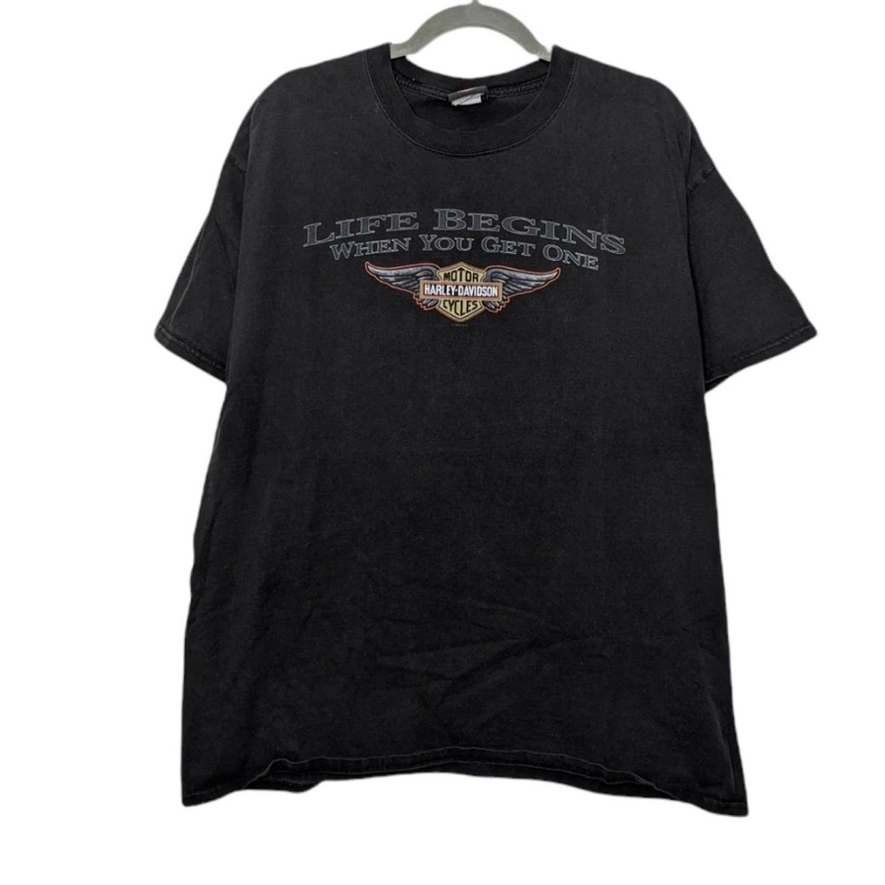 Harley Davidson Vintage Y2K Style Double Sided Biker Motorcycle Shirt Top Black